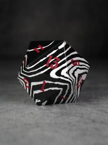 40mm White and Black Semi-Precious Single D20 with Red Ink