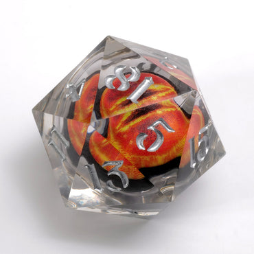 Dragon Eye: Orange Iris Single D20 w/ Silver Ink