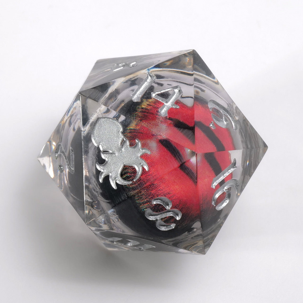 Dragon Eye: Red Iris Single D20 w/ Silver Ink