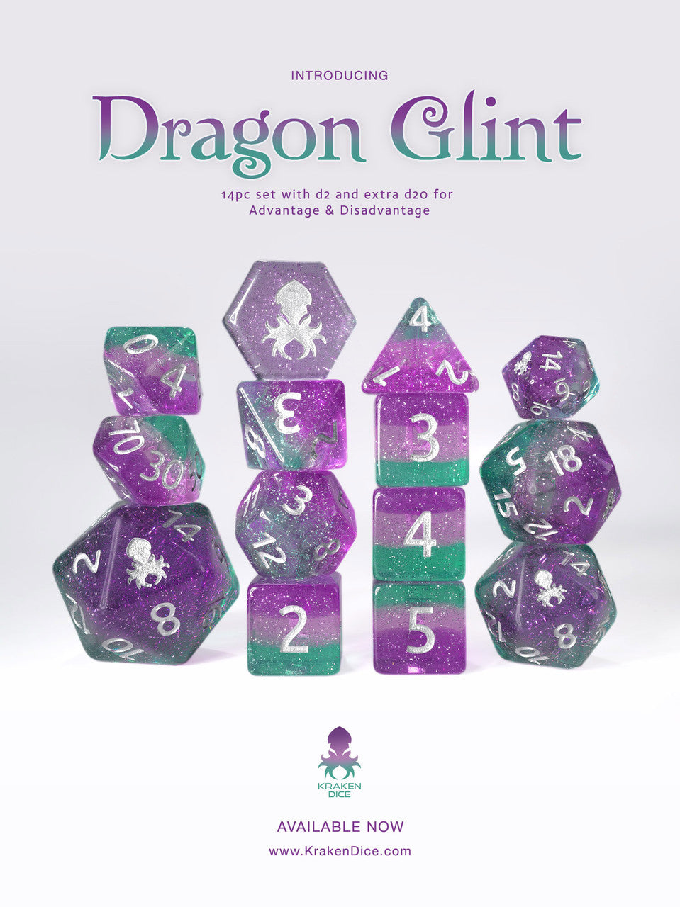 Dragon Glint 14pc Silver Ink Glitter Dice Set