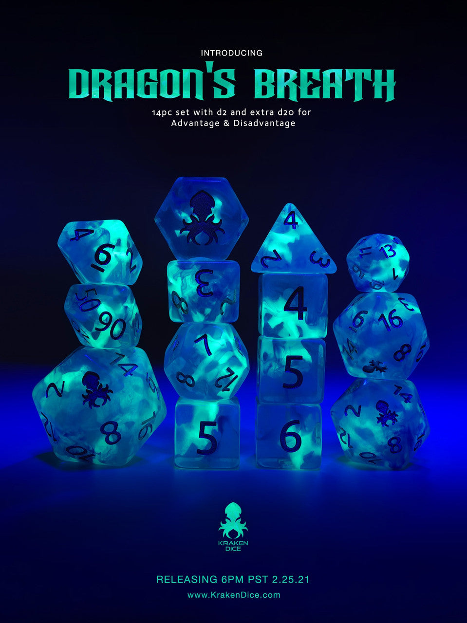 Dragon's Breath: Vapor Glow in the Dark 14pc Dice Set