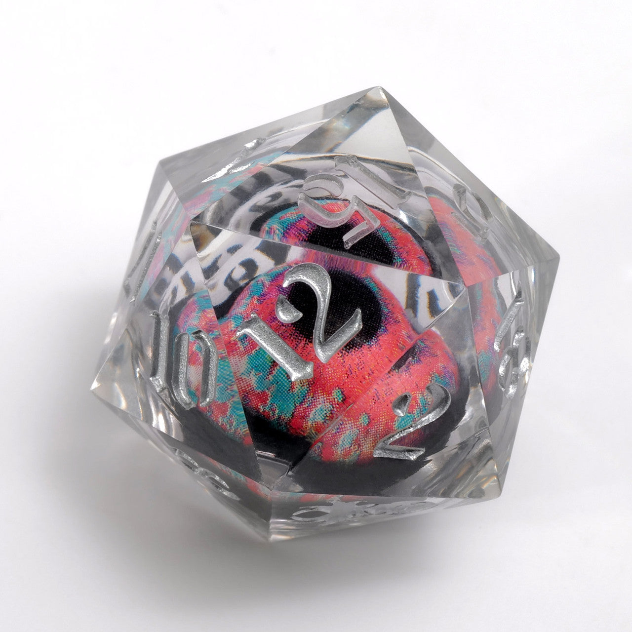 Goblin Eye: Pink Iris Single D20 w/ Silver Ink