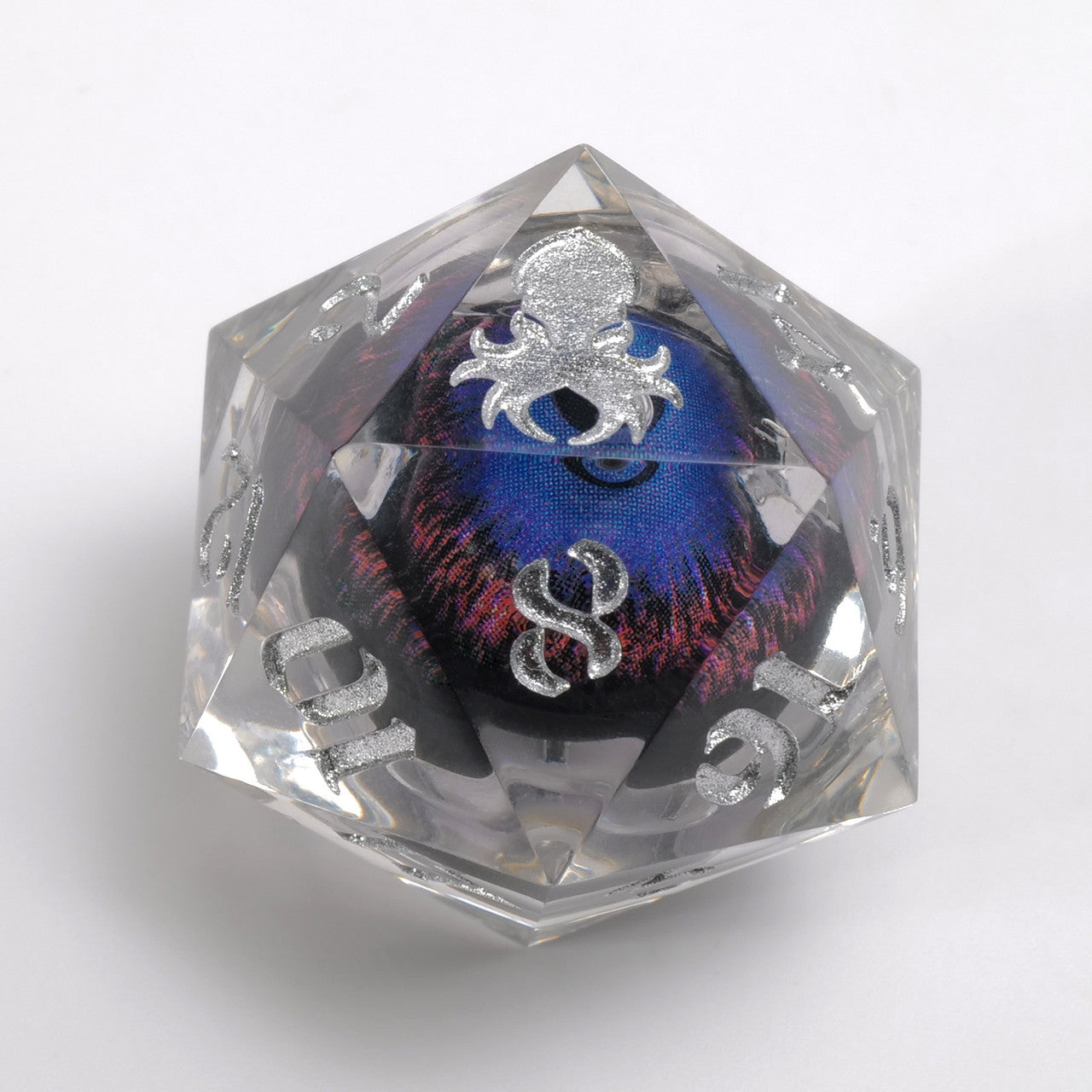 Goblin Eye: Purple Iris Single D20 w/ Silver Ink