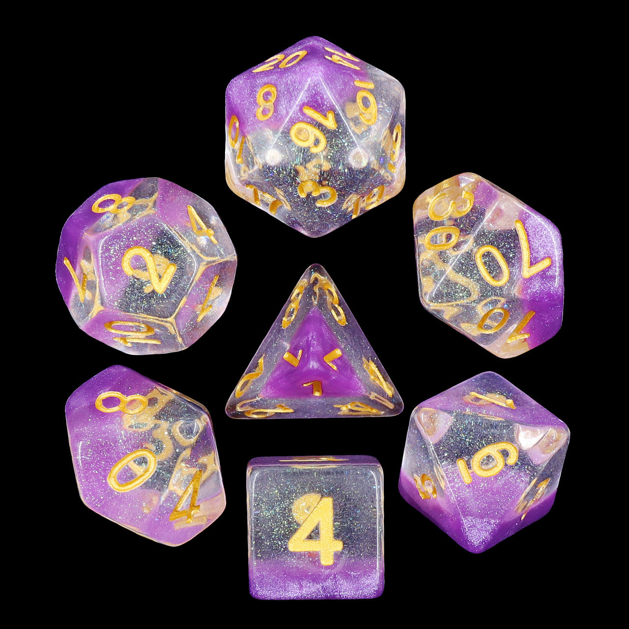 Snow Globe Purple Glitter 7pc Polyhedral Dice Set