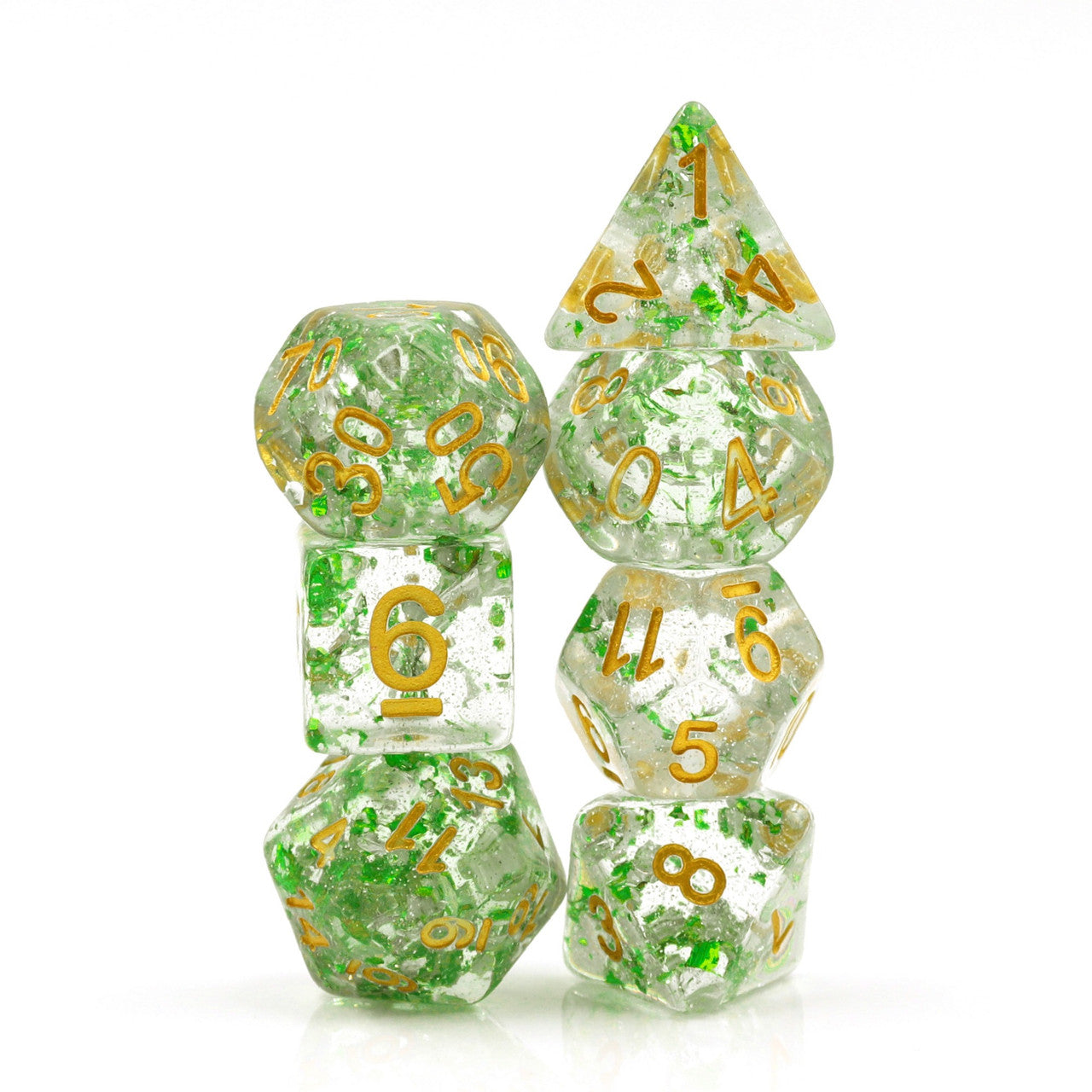 Metallic Emerald Flakes Polyhedral Dice Set