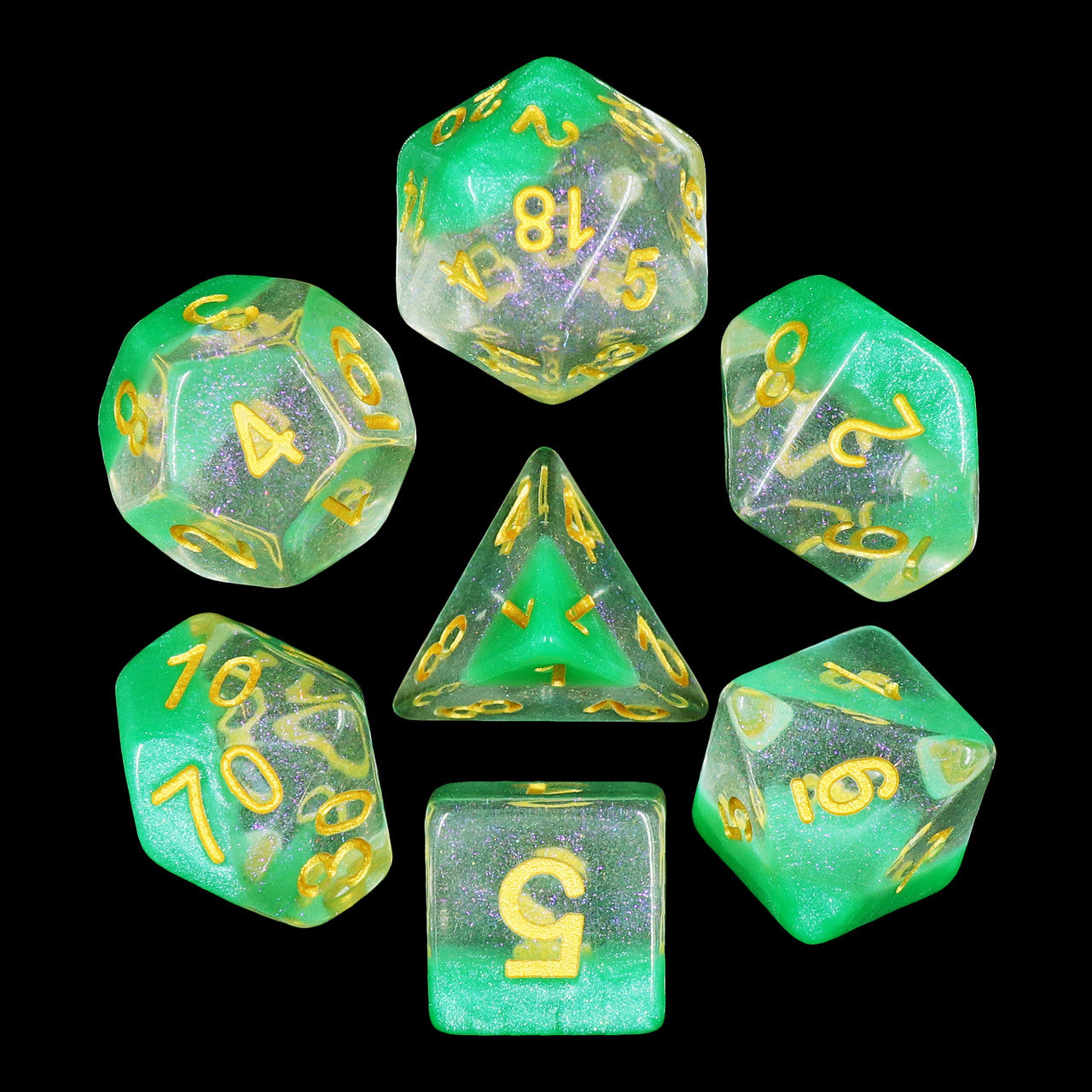 Snow Globe Green Glitter Polyhedral Dice Set For RPGs