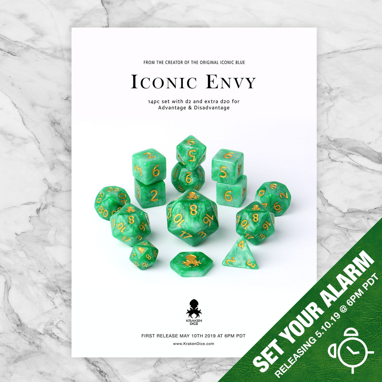 Iconic Envy 14pc Dice Set With Silver Ink – Kraken Dice