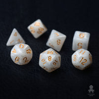 White Pearl 7pc Dice Set Inked in Gold