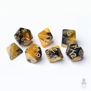 Molten Gold Yellow & Black Polyhedral 7pc Dice Set