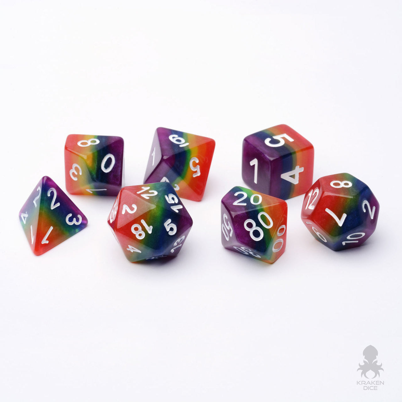 Lucky Charms Rainbow 7pc Dice Set Inked in White
