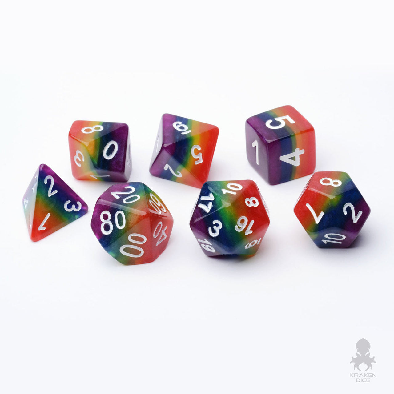 Lucky Charms Rainbow 7pc Dice Set Inked in White