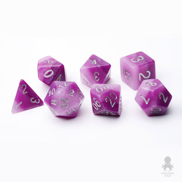 Purple Ombre 7pc Dice Set Inked in Silver