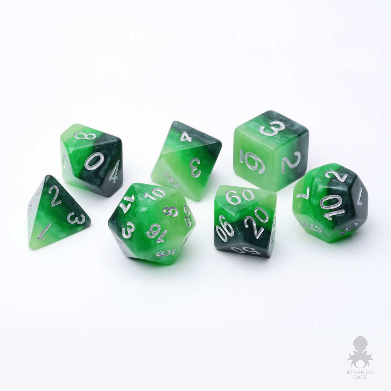 Green Ombre 7 Piece Layered RPG Dice Set