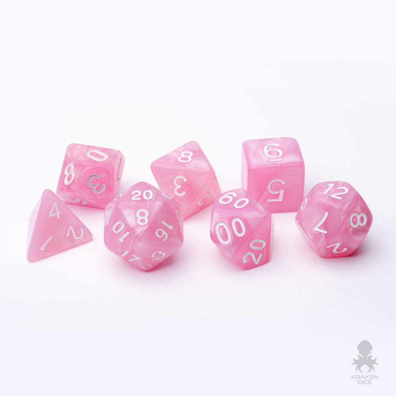 Pink Pearl 7pc Dice Set inked in White