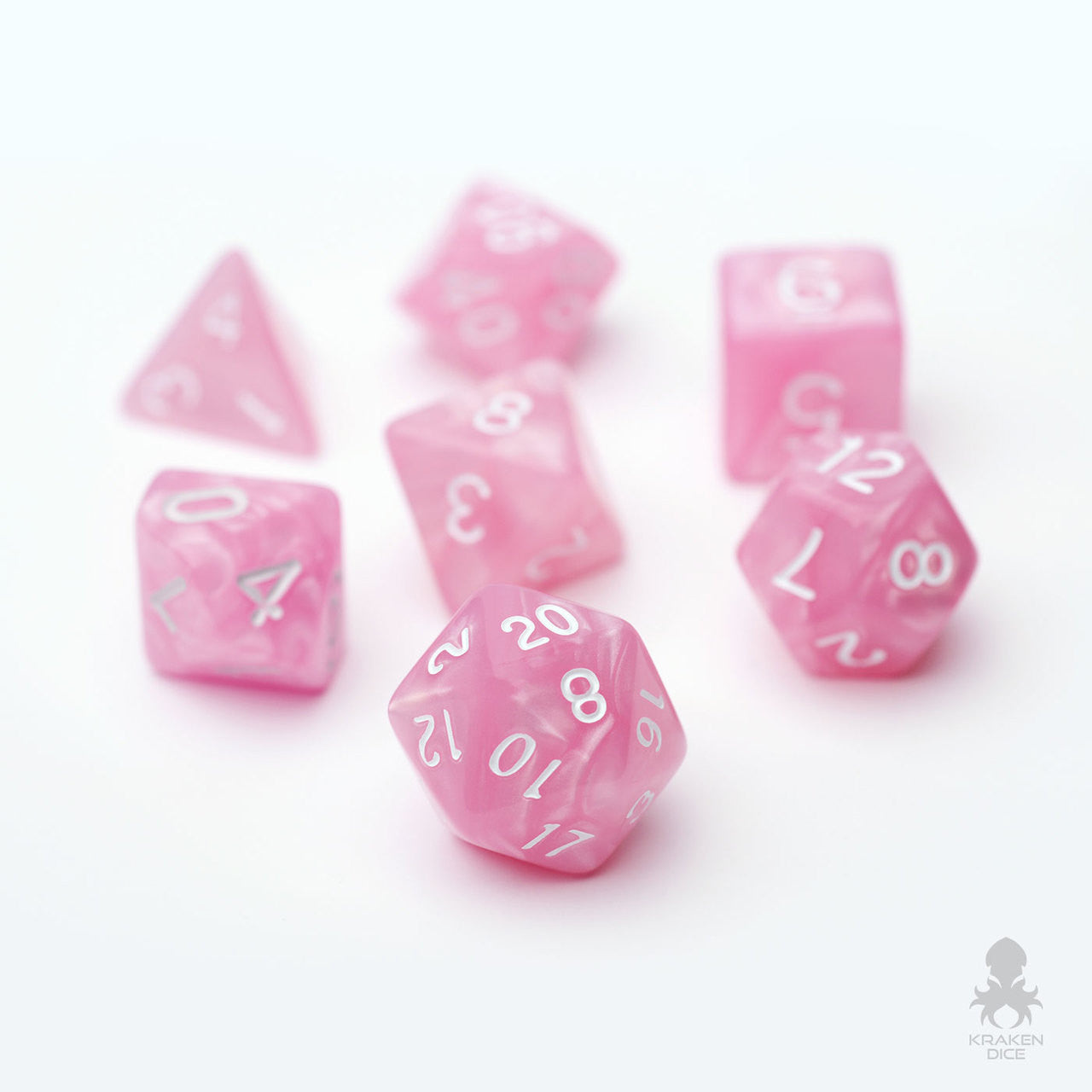 Pink Pearl 7pc Dice Set inked in White