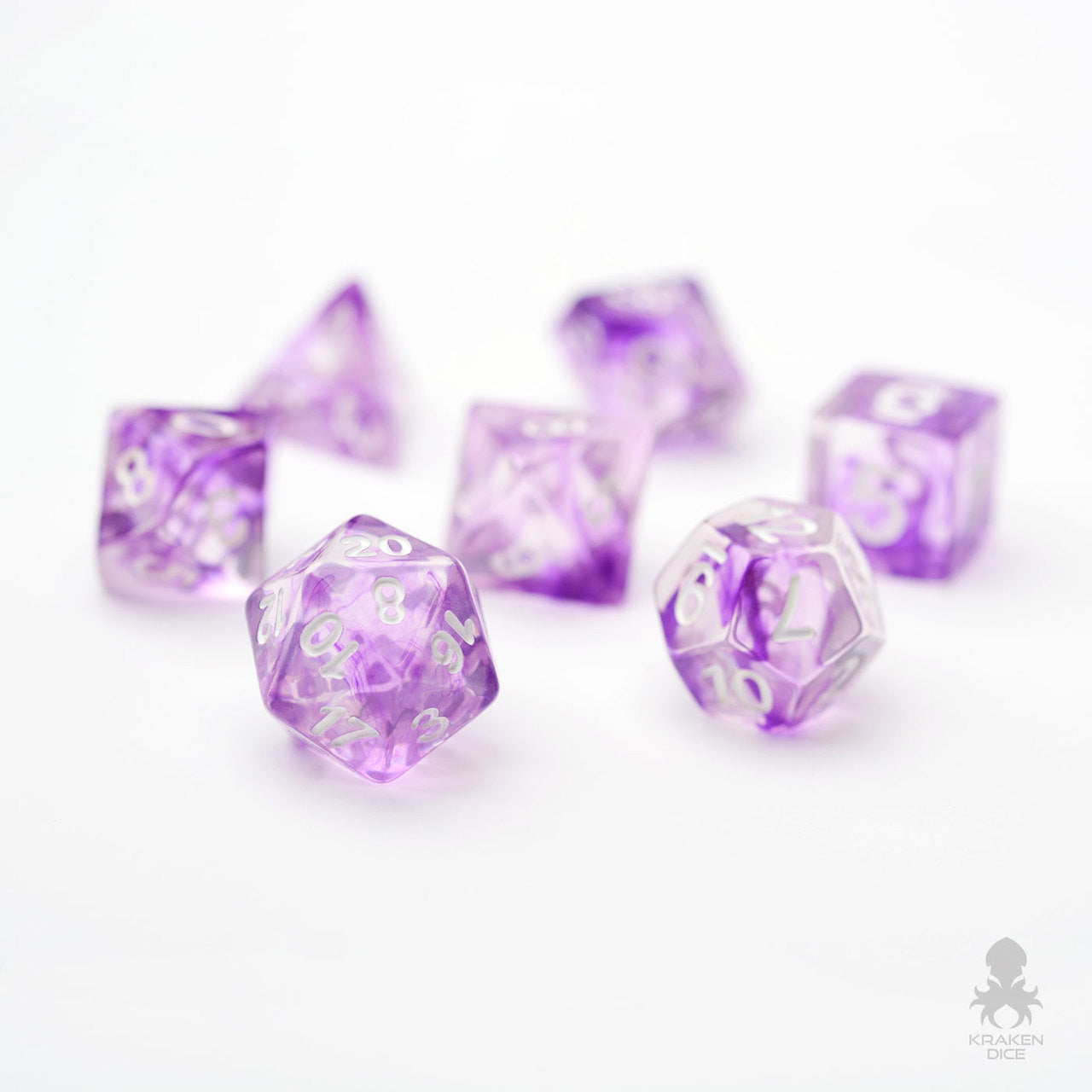 Nebula Purple 7pc Dice Set Inked in White