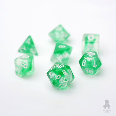 Nebula Green 7pc Dice Set Inked in White