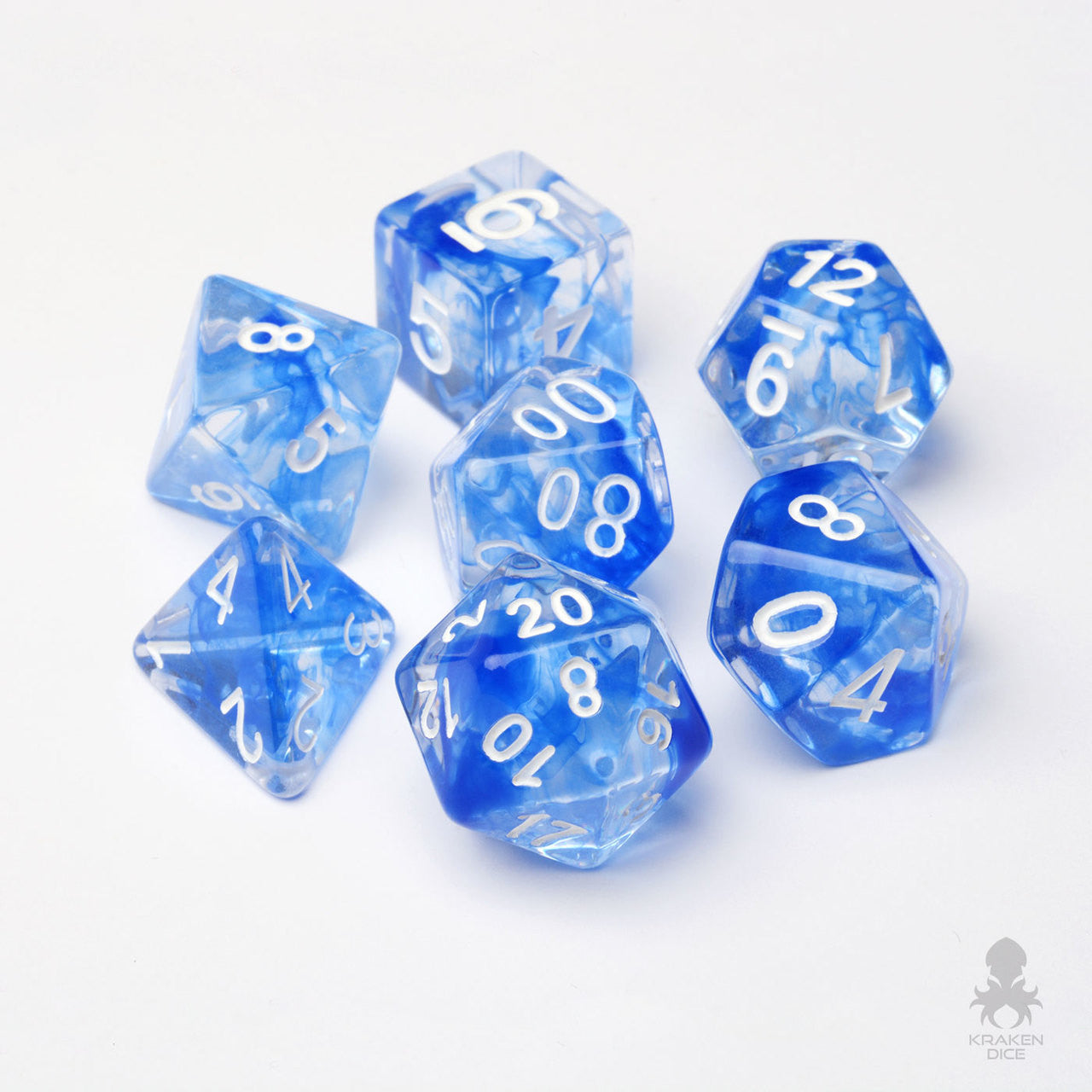 Nebula Blue 7pc Dice Set Inked in White