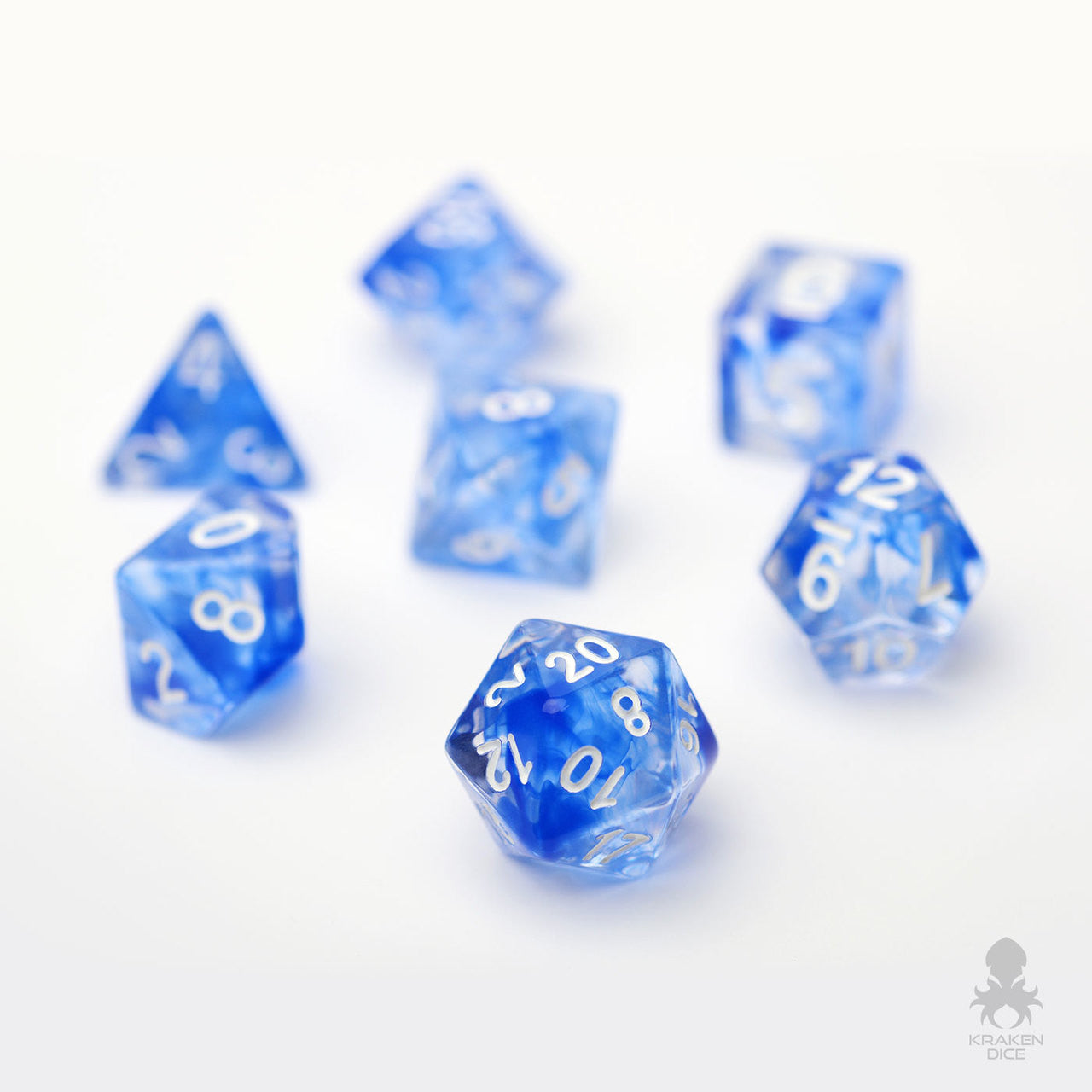 Nebula Blue 7pc Dice Set Inked in White