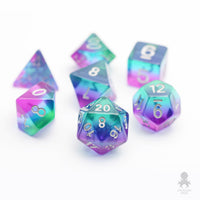 Mermaid Glass Translucent 7pc Dice Set inked in Silver