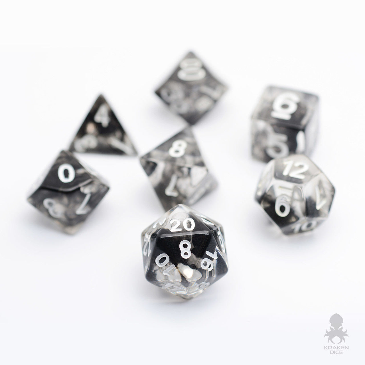 Translucent Vapor Dice w/ Black Swirls 7pc Dice Set