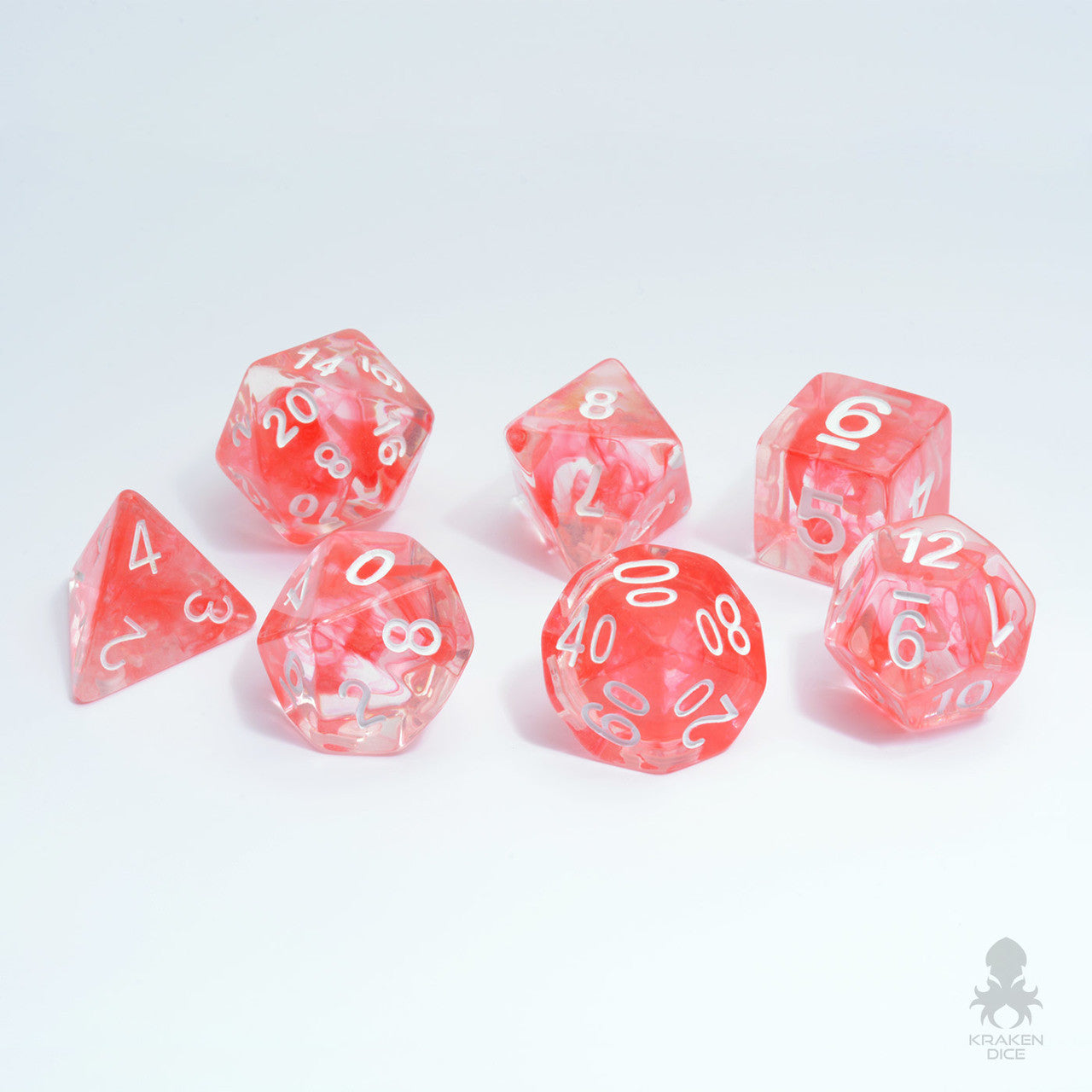 Nebula Red 7pc Dice Set Inked in White