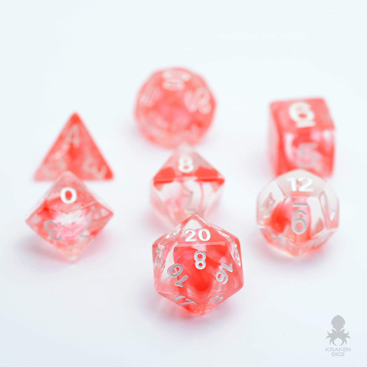 Nebula Red 7pc Dice Set Inked in White