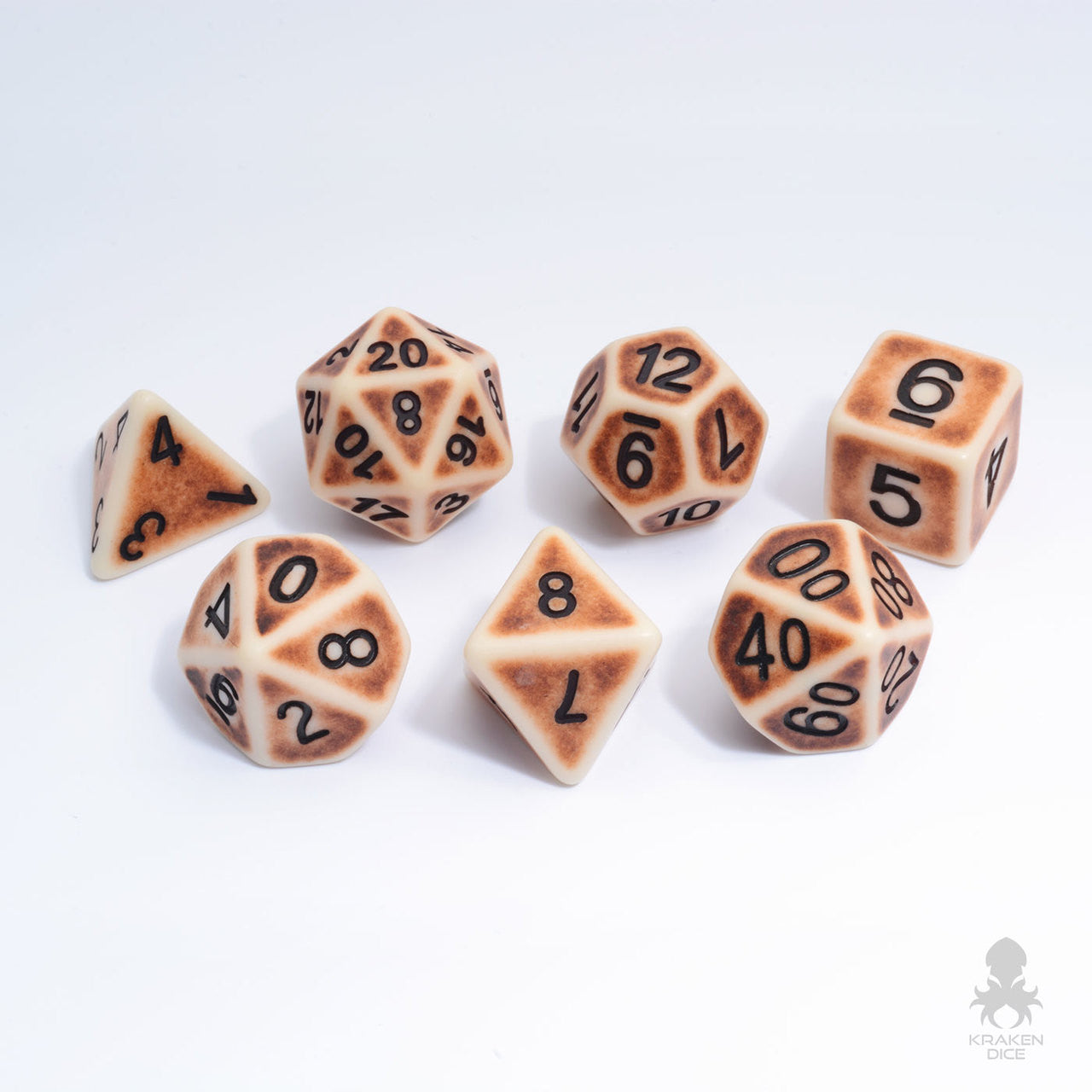 Ancient Brown 7pc Dice Set Inked in Black