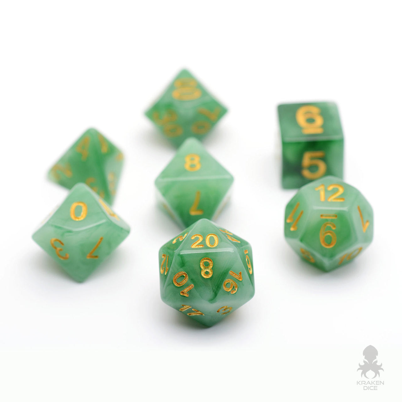 Faux Stone Green Jade 7pc Dice Set