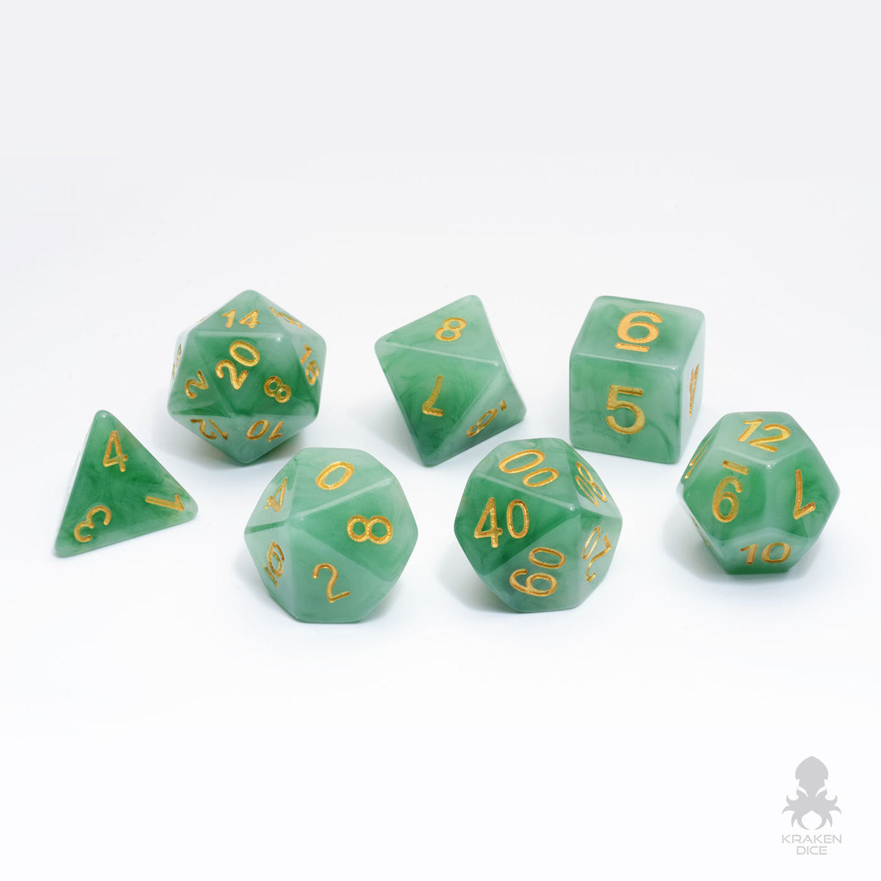 Faux Stone Green Jade 7pc Dice Set Inked in Gold