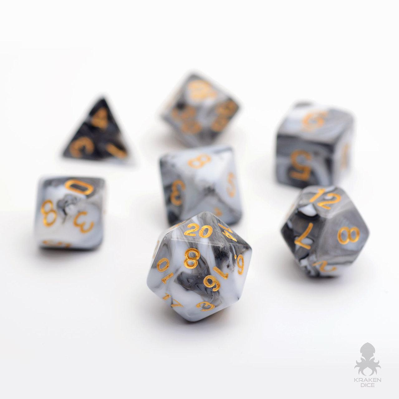 Black & White Faux Marble 7pc Dice Set