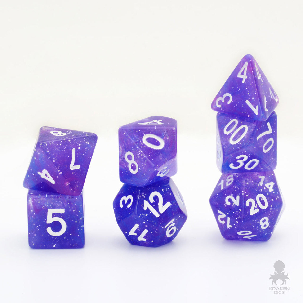 Purple Cosmos Glitter Polyhedral 7pc Dice Set