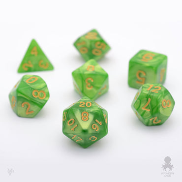Green Grass Pearl 7pc Dice Set Inked in Gold