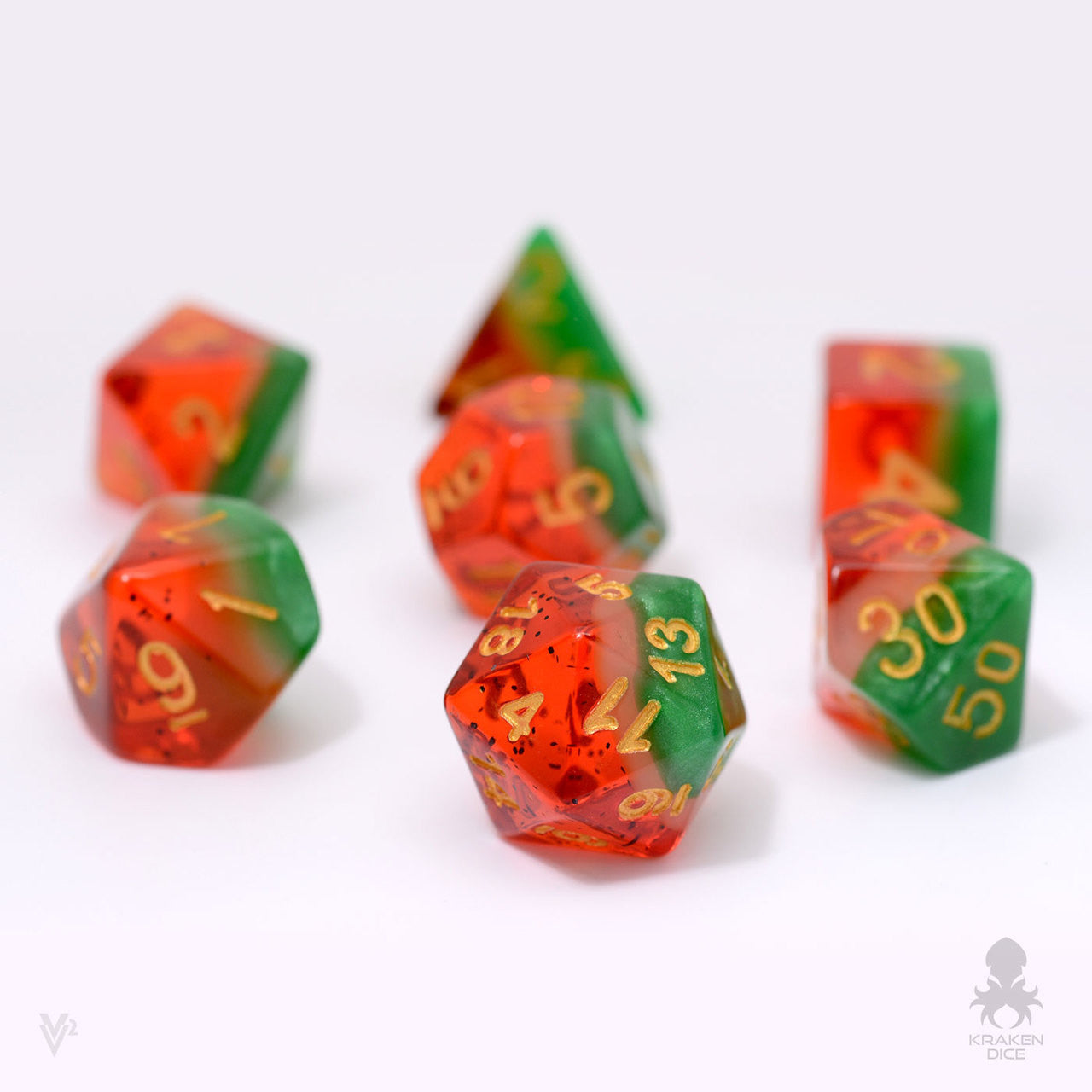 Watermelon 7pc Dice Set Inked in Gold