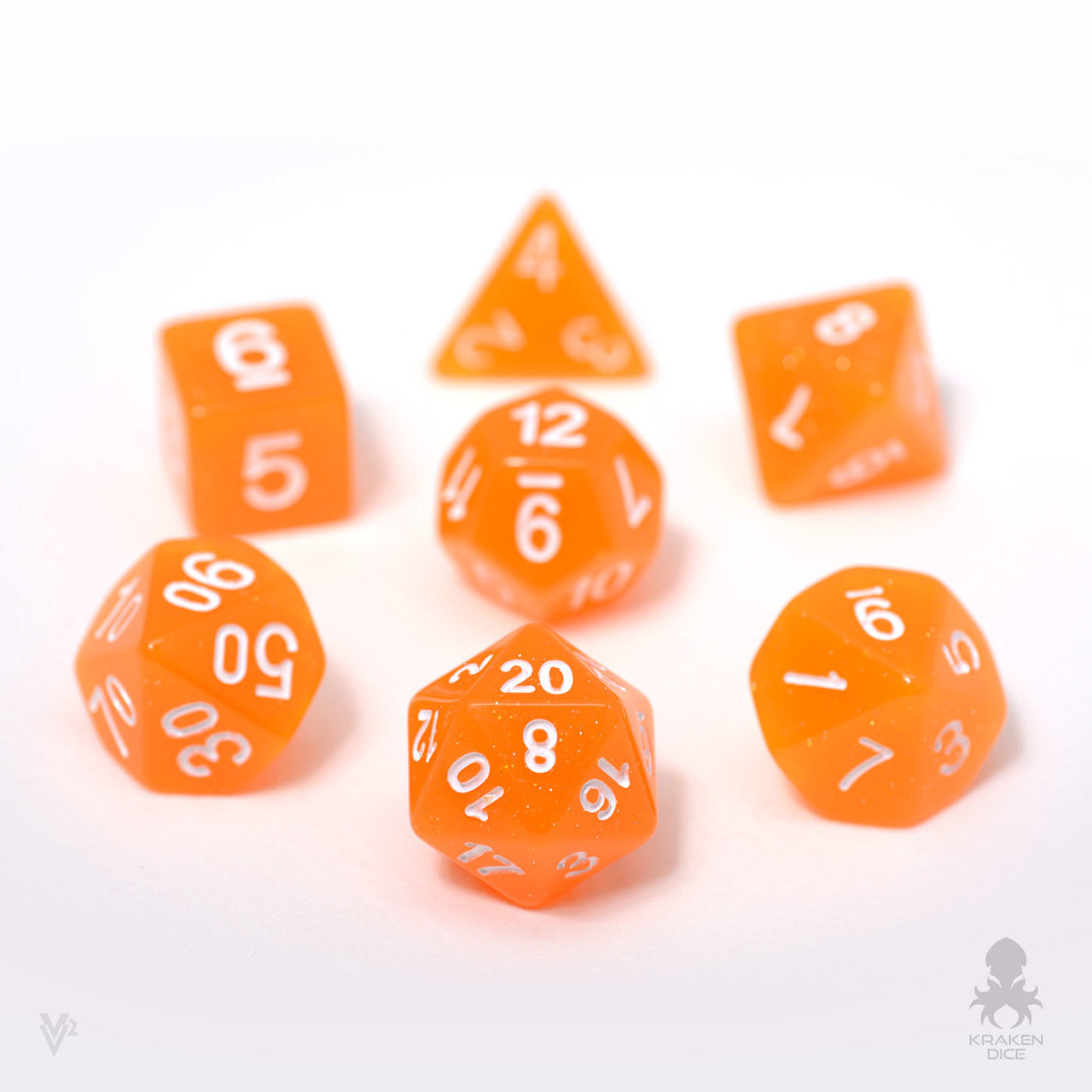 Tangerine Glitter 7pc Dice Set