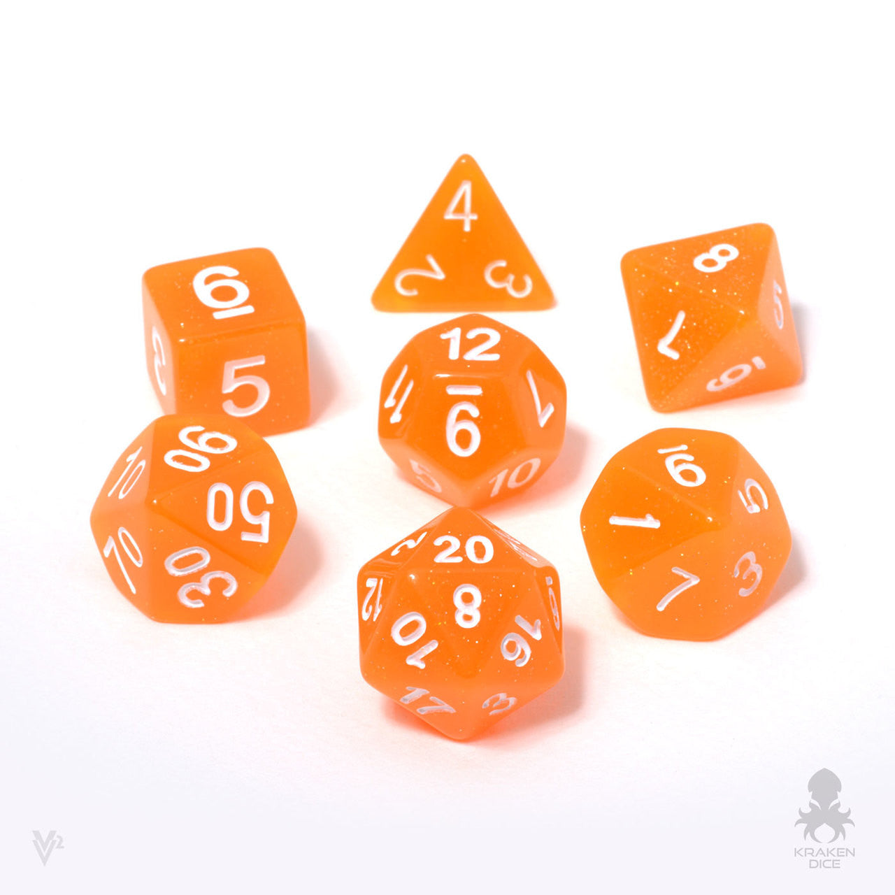 Tangerine Glitter 7pc Dice Set