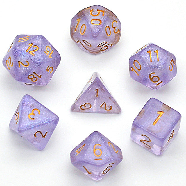 Packed Full Purple Iridescent 7pc Dice Set