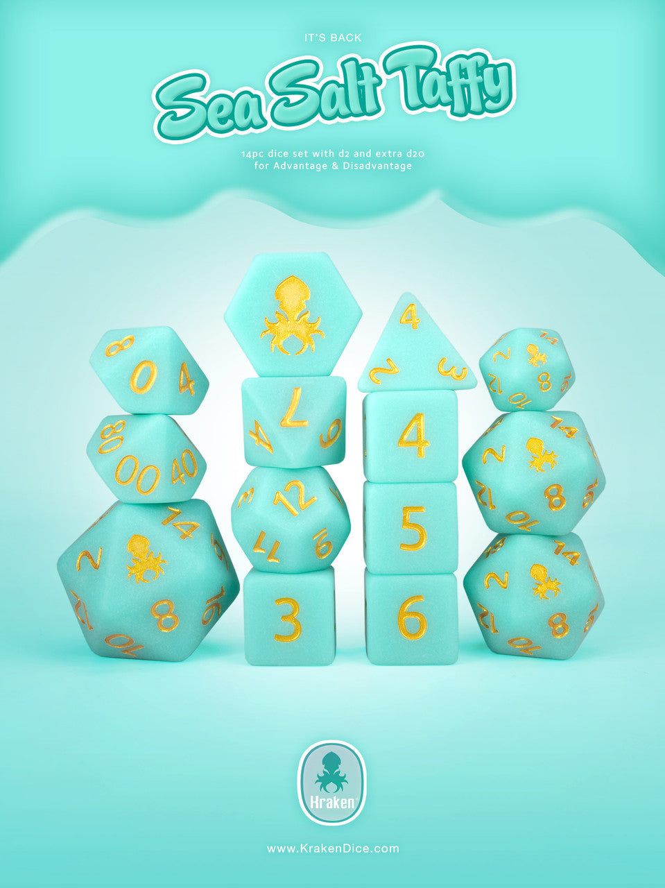 "Kraken Sweets" Sea Salt Taffy 14pc Matte Dice Set