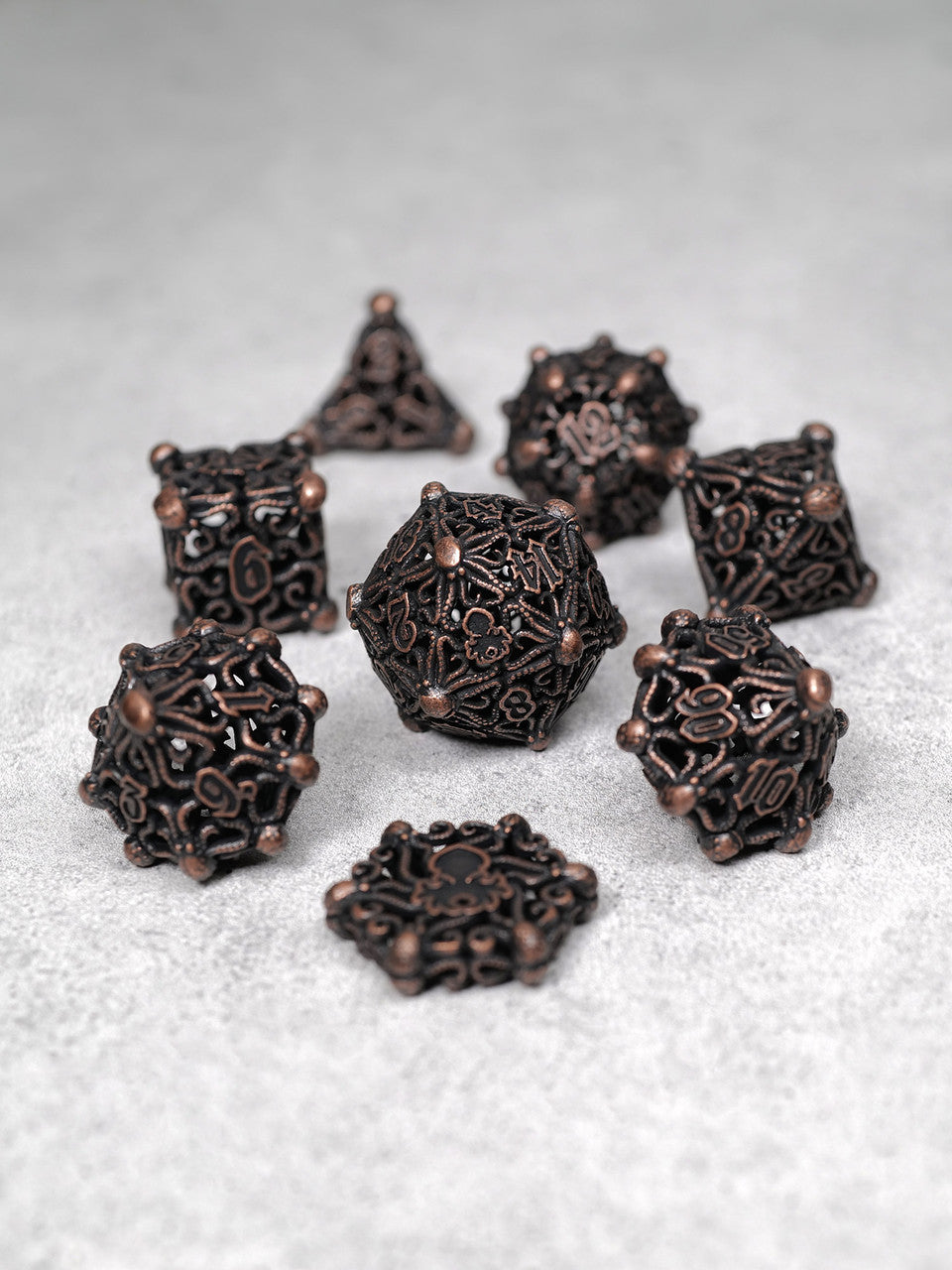 Kraken's Cabal Copper 8 piece Metal Dice Set