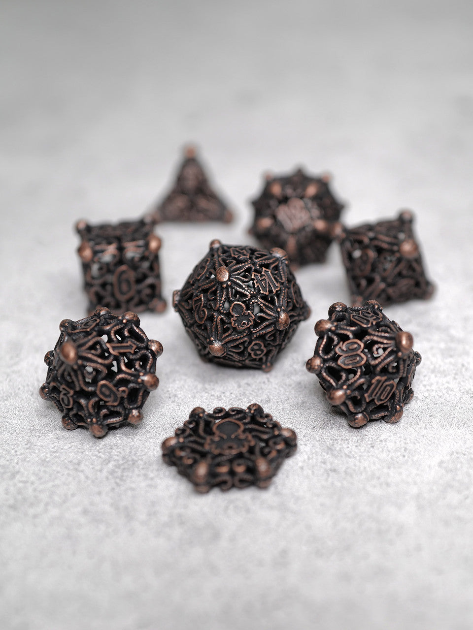 Kraken's Cabal Copper 8 piece Metal Dice Set