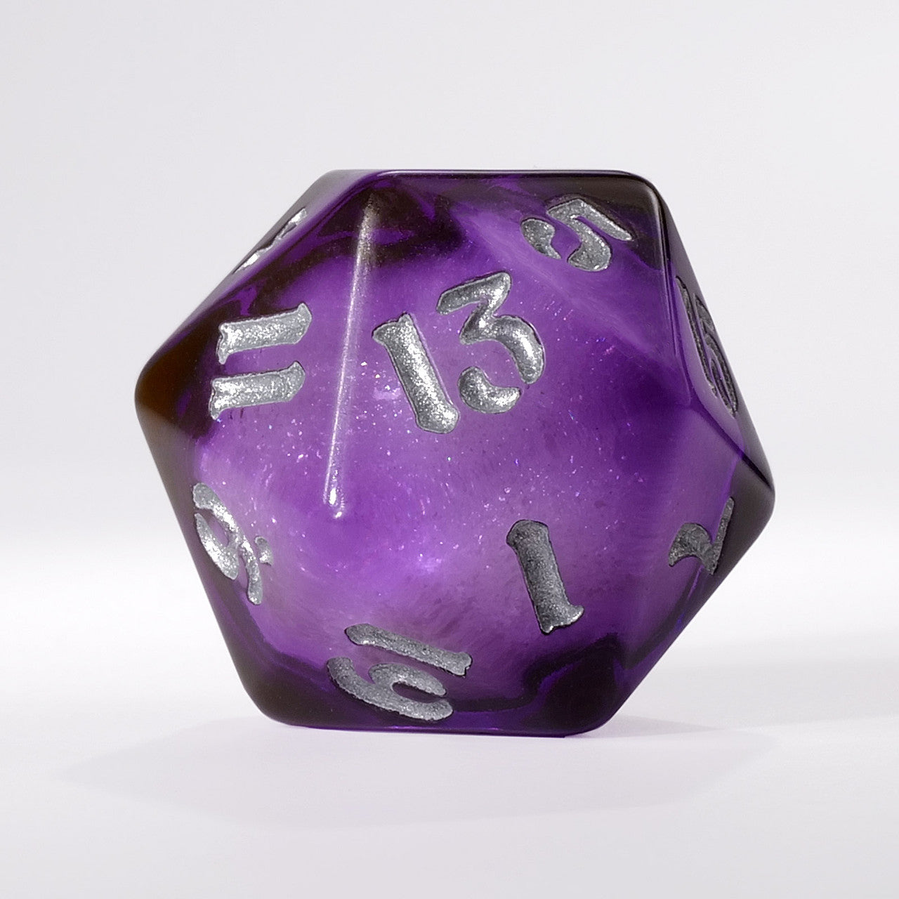 Dark Purple Liquid Core Single D20 with Silver Ink