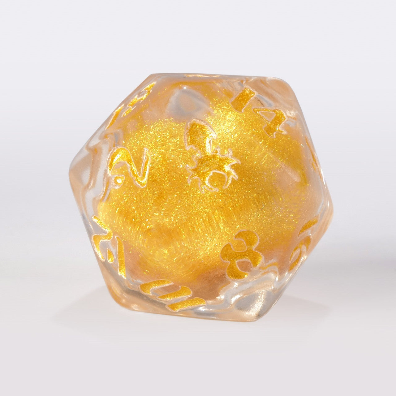 White Liquid Core Single D20 Gold Ink