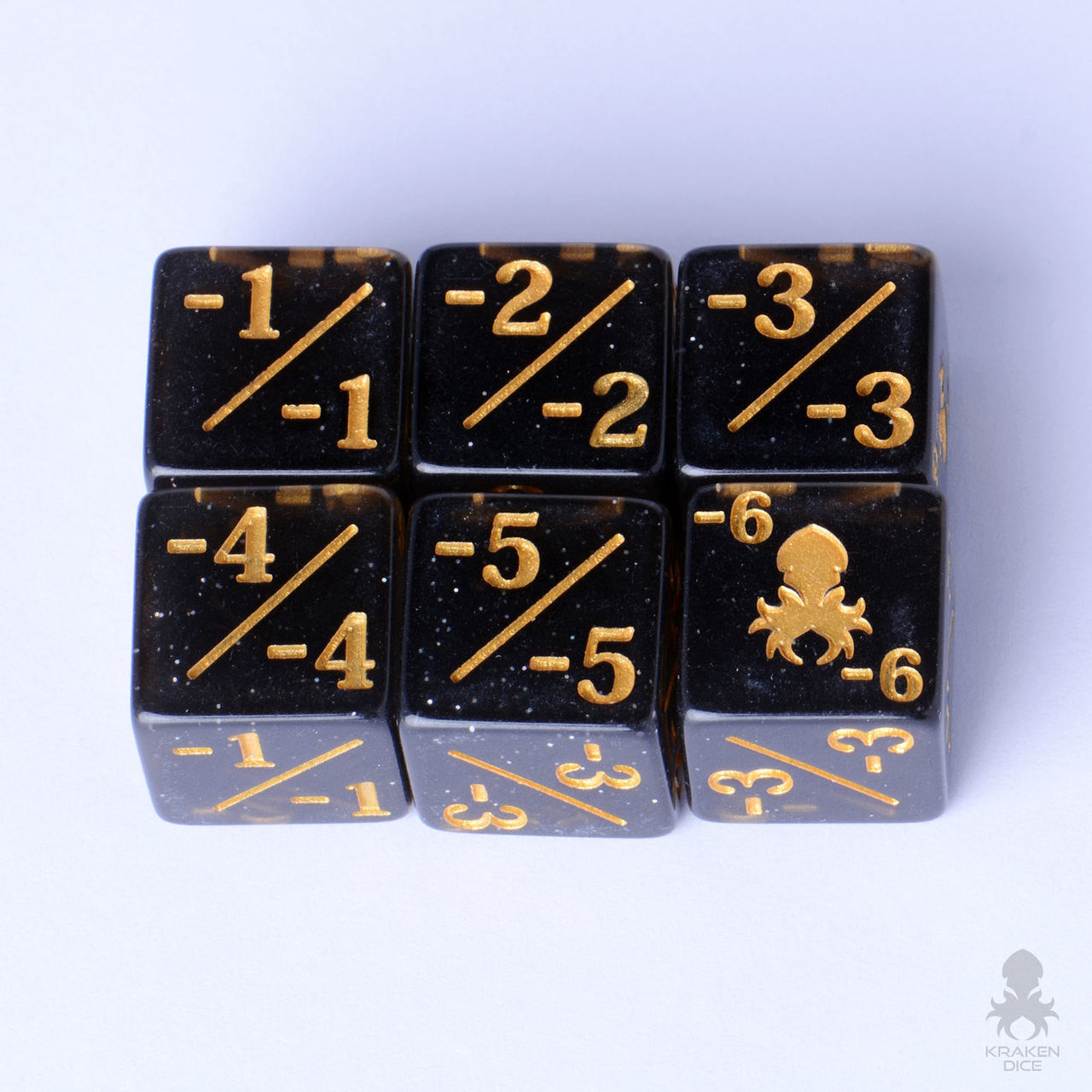 Kraken 6pc Token Counter Dice / Negative Dice Counters for Magic: The Gathering