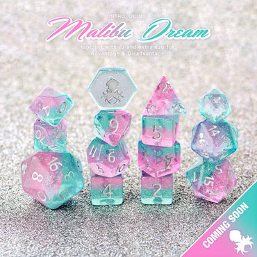 Malibu Dreams 14pc Dice Set Inked in Silver