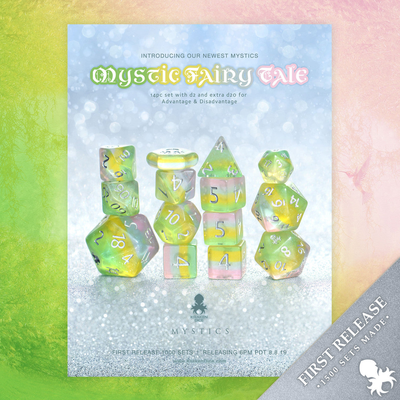 Mystic Fairy Tale 14pc Dice Set Inked in Silver