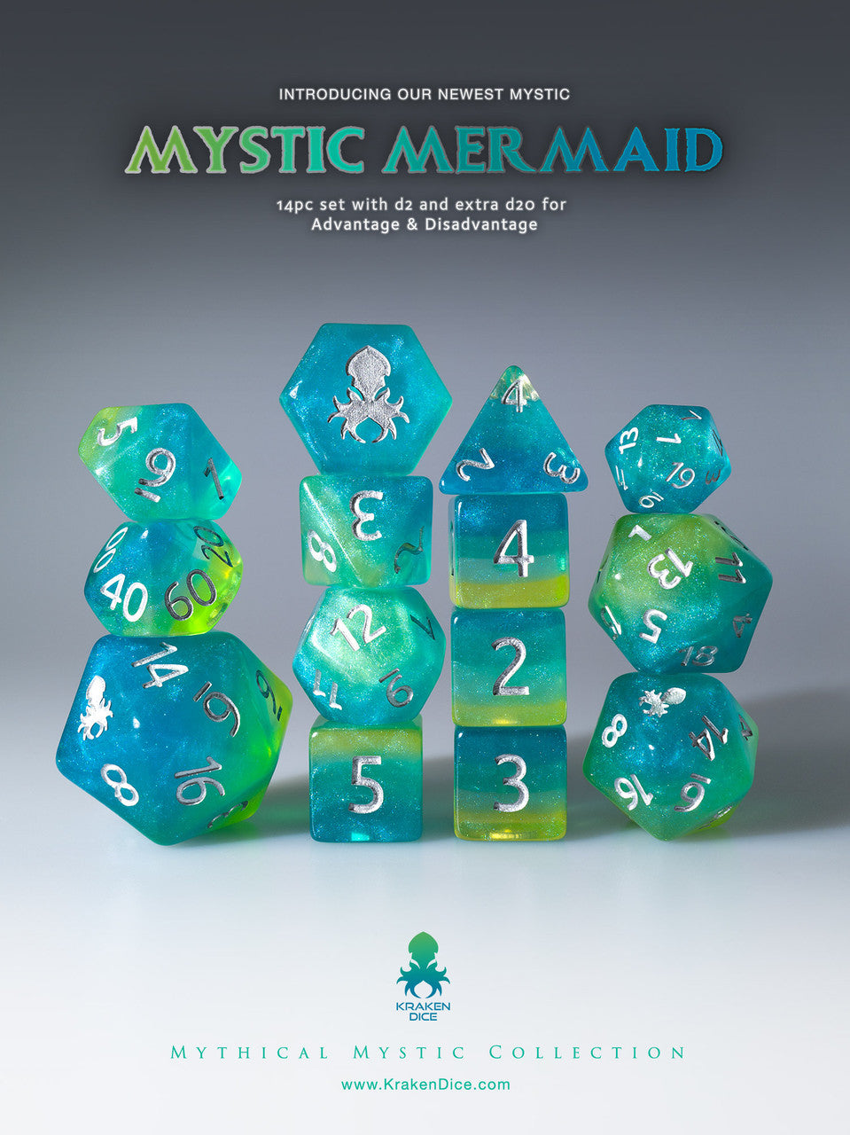 Kraken Dice Kickstarter Dice Sets! Nymph and Ethereal Mermaid. factory D&D dice