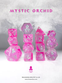 Mystic Orchid 14pc Dice Set Inked in Silver