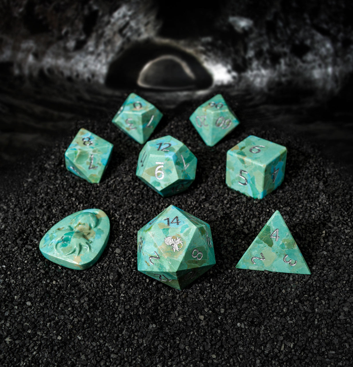 Natural Reconstituted Green Turquoise Semi-Precious 8pc Dice Set