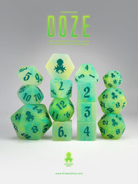 Ooze 14pc Glow in the Dark Dice Set with Green Ink
