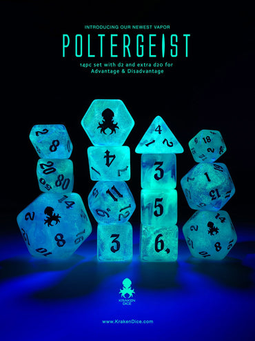 Poltergeist Glow in the Dark 14pc - Limited Run - Silver Ink Dice Set